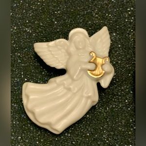 Lenox Angel Brooch White Gold Harp Porcelain Lapel Pin